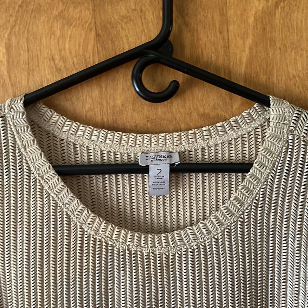 Easy Wear by Chicos Size 2 - mesh shirt with 3 quarter length sleeves tan/beige - Picture 2 of 3